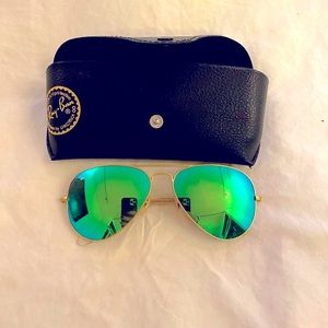 Blue/Green Ray Bans with gold rims with case